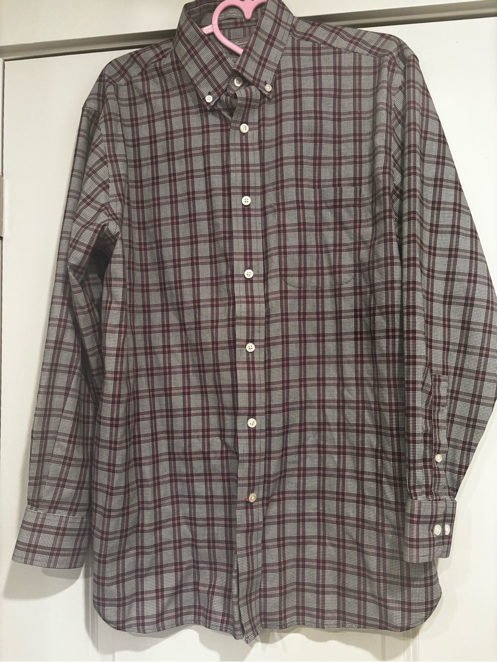 Daniel Cremieux Gray and Burgundy Plaid Button-Down Shirt